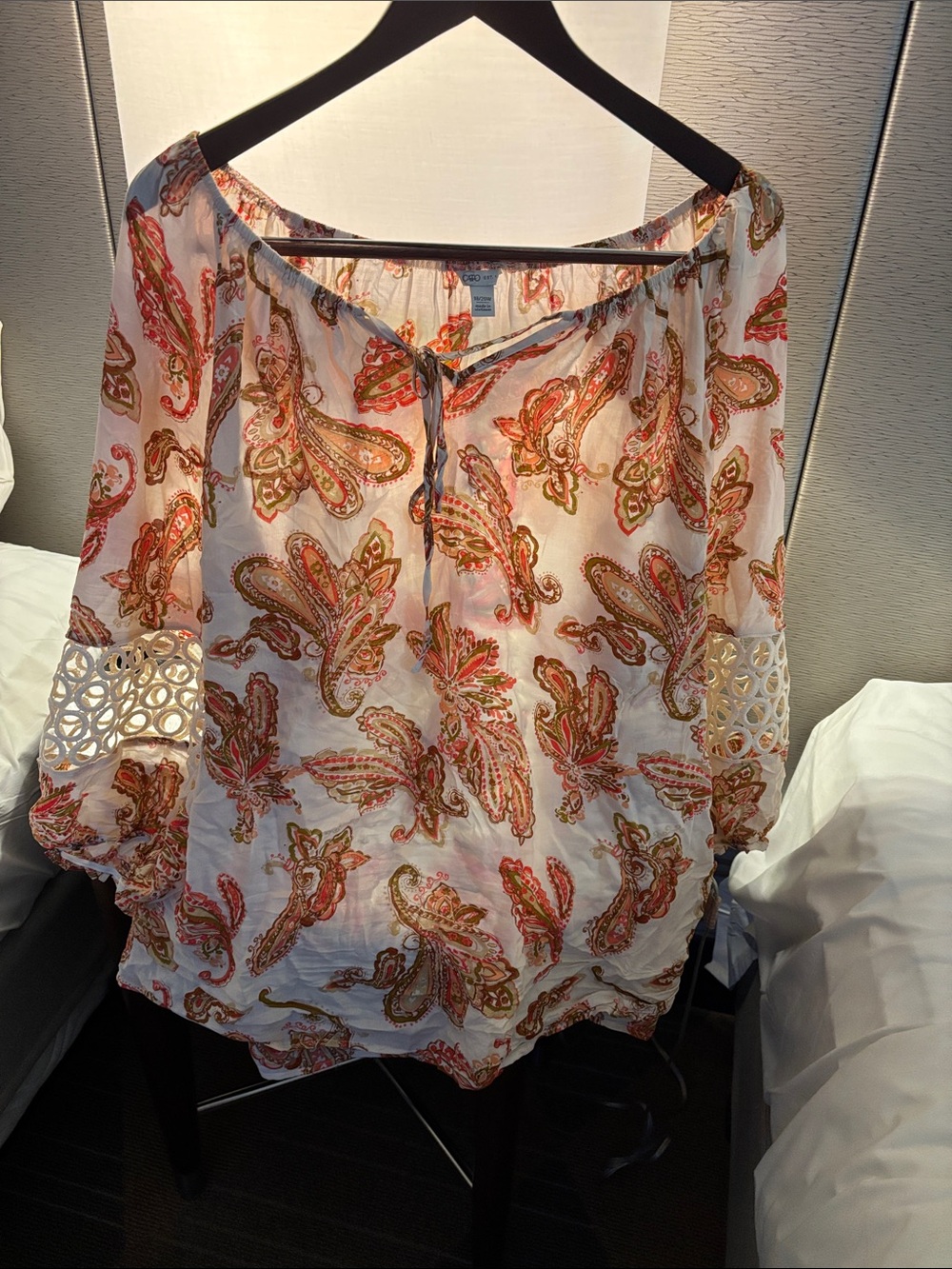 Cato White Paisley Off-Shoulder Blouse with Eyelet Sleeves / NWOT(Came off)